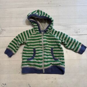 Mini Boden Baby Boden green grey striped zip up sweatshirt 6-12 months